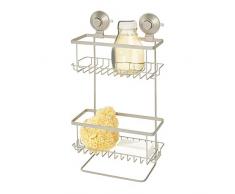 iDesign Badregal mit Push-Lock-Technologie, hängendes Duschregal mit 2 Körben und Rasiererhaltern aus Metall, Duschablage ohne Bohren für Shampoo, Seife und mehr, mattsilberfarben