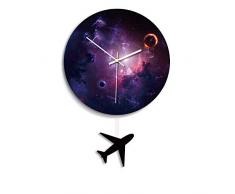 JUSTUP Pendel-Wanduhr, 27,9 cm, geräuschlos, Nicht tickend, Holz, batteriebetrieben, Quarzwerk für Innendekoration Weltall