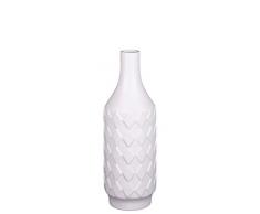 Urban Trends Runde Keramik Flasche Vase mit geprägten Rauten Muster klein matt-Finish, Weiß