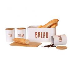 Noval Solutions Brotkasten mit Deckel aus Bambus, matt weiß beschichtet, inkl. Kaffee, Tee und Zucker