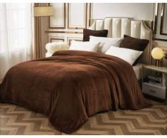 Flanell-Fleece-Decke, leicht, warm, flauschig, Thermo, gemütlich, Bettdecke aus Mikrofaser, solider Samt, Plüsch, Überwurf für Couchstuhl, Bett, alle Jahreszeiten, King-Size-Doppel-Überwurf, Größe Modern King braun