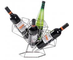 Vintiquewise Weinflaschenhalter für 4 Flaschen, Vintage-Stil, dekoratives Metall, Diamantform, silberfarben