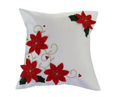 Violet Linen Decorative Christmas Poinsettias with Embroidery Design Kissenhülle, weiß, 18 x 18
