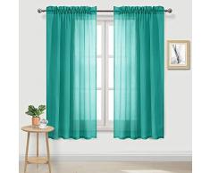 DWCN Sheer Gardinen Leinenoptik Stange Pocket Wohnzimmer Vorhänge Set 2 Stück Fenstervorhänge 52 x 63 inch blaugrün