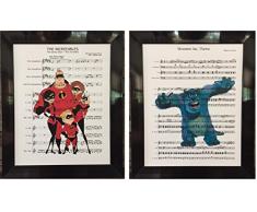 Monsters Inc. und The Incredibles Set von 2 Musik Tabelle Prints Artwork Bild Poster Home Office Schlafzimmer Kinderzimmer KÜCHE Wand Home Decor, ungerahmt