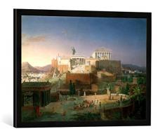 Gerahmtes Bild von Leo von Klenze Ideale Ansicht der Stadt Athen mit der Akropolis und dem Areopag, Kunstdruck im hochwertigen handgefertigten Bilder-Rahmen, 70x50 cm, Schwarz matt