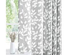 Gardinen mit Blättermuster, halbtransparent, 2 Stück Modern 63 L grau