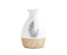 K&K Interiors 15220A-2 Vase mit Farn und lackiertem Holz, 16,5 cm, Weiß