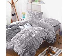 Cozyholy Bettbezug, luxuriös, weiche Seide, Rüschen, Bestickt, graue Bettwäsche, atmungsaktives Polyester, knitterfrei, farbecht, 3-teilig King grau