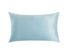 Ethereal Lomoer Kissenbezug, 100 % natürliche reine Seide, für Haar und Haut, 19 mm, hypoallergen, Fadenzahl 600, luxuriöses glattes Satin-Kissenbezug mit verstecktem Reißverschluss, elfenbeinfarben, Standardgröße Standard seeblau