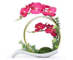 NNEE Kunstpflanze Phalaenopsis Orchidee Seidenblumengesteck mit dekorativem Blumentopf Red Orchild A323