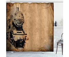Dampfmaschine Vorhang für die Dusche Set by ambesonne, antik Old Eisen Zug Alter Sepia Grunge Style Design Industrie Thema Artsy Print, Stoff Badezimmer Dekor mit Haken, 177,8 cm, braun