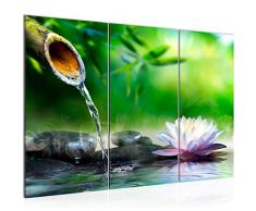 Bilder Blumen Feng Shui Wandbild 120 x 80 cm Vlies - Leinwand Bild XXL Format Wandbilder Wohnzimmer Wohnung Deko Kunstdrucke Grün 3 Teilig - MADE IN GERMANY - Fertig zum Aufhängen 612631a