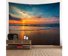 Red Fire Stoff Wandteppich Dekoration Wandkunst Tischdecke Tagesdecke Picknickdecke Strandüberwurf Tapisserien bunt Schlafzimmer Flur Wohnzimmer 91x71 inches Beach Wave Sunset