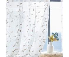 VEEYOO Vorhang mit Ösen für Schlafzimmer, Wohnzimmer, Kinderzimmer und mehr, 2-teilig, halbtransparent, einfarbig, Weiß Casual 52 W x 84 L Beigefarbene Weinblätter