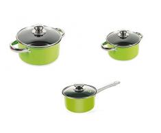 Galileo Casa 2197976 6-teilig 2 Stielkasserolle 20/24+1 Kasserolle 16 Grün, Kohlenstoffstahl