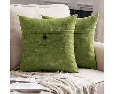 MIULEE Dekorative Lendenwirbel-Kissenbezüge, Landhaus-Stil, Leinen, Kissenbezüge, Vintage-Dekor, Beige für Couch Sofa Schlafzimmer Auto 2 Pieces, 20x20 Single Button-Green