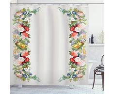 Ambesonne Booy Decor Collection, Welcome on Board Message Lifebuoy mit Fischernetz, Muschel Holz Boden des Bootes, Polyester Stoff Badezimmer Duschvorhang Set Haken, Textil, Multi 3, 69W x 70L