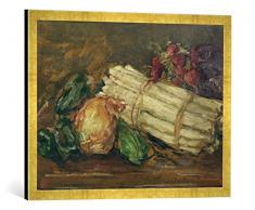 Gerahmtes Bild von Max Slevogt Stilleben mit Spargel und Radieschen, Kunstdruck im hochwertigen handgefertigten Bilder-Rahmen, 70x50 cm, Gold Raya