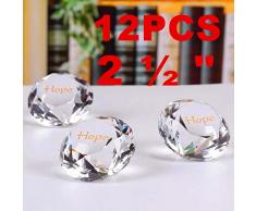 Hope RockImpact 60 mm extragroße Gravur, klare Kristalle, Diamanten, Heimdekoration, Prisma, Sonnenfänger, Regenbogenmacher, Hochzeitstisch, Briefbeschwerer, Optimismus, Glaskristalle, 12 Stück