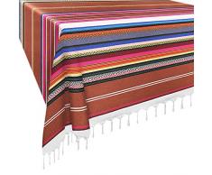 Fowecelt mexikanische Serape-Tischläufer Tischdecke 35,6 x 213,4 cm für mexikanische Party, Hochzeit, Dekoration, Picknick, Esstisch, Fransen, Baumwolle, handgewebt Tischläufer 59×84 Coffee