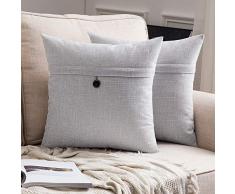 MIULEE Dekorative Lendenwirbel-Kissenbezüge, Landhaus-Stil, Leinen, Kissenbezüge, Vintage-Dekor, Beige für Couch Sofa Schlafzimmer Auto 2 Pieces, 20x20 Single Button-Greyish White