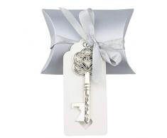 aokbeanYCZ 50 Hochzeit Favor Souvenir Geschenk Set Kissen Candy Box Vintage Skelett Schlüssel-Flaschenöffner Escort Thank Sie French Tag Band silberfarben antik-optik