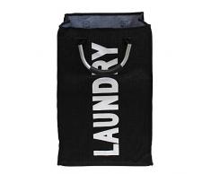 JVL Modern Single Stoff Wäschebeutel mit Metall Griffe, schwarz, Multi/Farbe