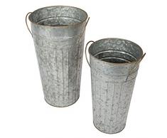 CTG Farmhouse Modern Collection, Galvanized Metal Vase Set for Flowers, 10 x 13.75 inches, Grey