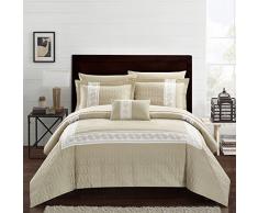 Chic Home Titian 8-teiliges Schmusetuch, Hotel-Kollektion, sechseckig, geprägtes Paisley-Muster, Bett in Einer Tasche, dekorative Kissenbezüge King Taupe