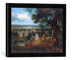 Gerahmtes Bild von Jacques dArtois Rudolf von Habsburg führt auf seinem Pferd einen Priester mit dem Sakrament durch eine Furt, Kunstdruck im hochwertigen handgefertigten Bilder-Rahmen, 40x30 cm, Schwarz matt