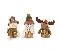 Hannas Handiworks Weihnachtsmann Schneemann Schneemann braun 7 x 3 Stoff Holiday Ornaments 3er Set