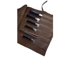 Rolltasche Kochmesser, Messerrolle, Messertasche, aus Öko Leder, hergestellt in Deutschland, 6 Köcher, Farbe braun, von Wunschleder-Home