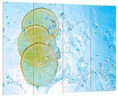 Pixxprint Zitronenscheiben im Wasser, MDF Bretterlook Format: 80x60cm, Wanddekoration Holzbild, Holz, bunt, 80 x 60 x 2 cm
