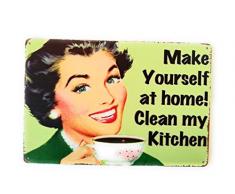 Vintage Tin Sign Replica Machen Sie Sich zu Hause! Metallschild Clean My Kitchen, Aufschrift Eat Here, für Küche, Bar, Garage, Restaurant, Neuheit Geschenk, Kunst-Dekoration, 20,3 x 30,5 cm, TSC224