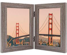 Frametory Bilderrahmen, 10,2 x 15,2 cm, aufklappbar, mit Glasfront, für 2 Bilder à 10,2 x 15,2 cm, vertikal auf dem Schreibtisch oder auf dem Tisch 5x7 Double grau