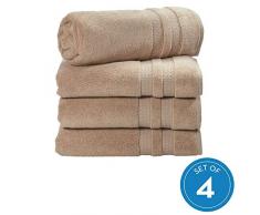 iDesign 4er-Set Handtücher, großes Handtuch zum Duschen mit gewebter Verzierung aus Baumwolle, weiches Handtuch Set für Dusche, Badewanne und Sauna, beige