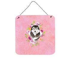 Carolines Treasures Alaskan Malamute rosa Blumen Türaufhänger Wanddekoration, Mehrfarbig