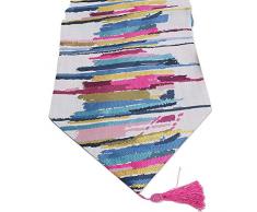 LivebyCare Tischläufer in verschiedenen Größen mit Quasten, elegante Stoff-Tischdekoration für Zuhause, Esstisch, Tee, Couchtisch, Polyester, Stripe Rose Red, 13x72 IN