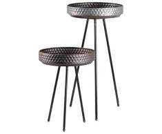 Benjara Butler Tablett aus Metall, rund, Noppen, Grau, 2 Stück