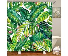 LIVILAN Tropische Blätter Stoff Duschvorhang Set mit Haken grün Pflanze Bad Vorhang Deko Sichtschutz Badezimmer Vorhang Maschinenwäsche 72x84 Grünes Blatt