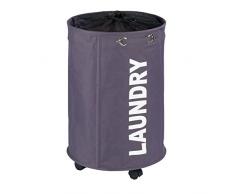 Wenko 62096100 Wäschesammler Rondo Wäschekorb Fassungsvermögen 75 L, Polyester, dunkelgrau, 40 x 40 x 60 cm