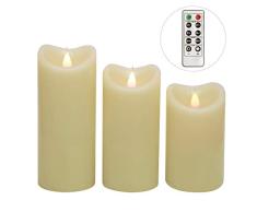 LED Kerzen mit Timer,3D Tanzende Flamme, 180 ° Bewegen,4 & 8 Stunden Timer,100% echtes Wachs,Batteriebetrieben,Beige (3,75x9 Zoll)