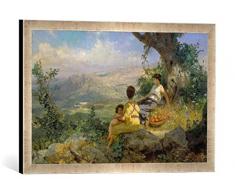 Gerahmtes Bild von Genrikh Ippolitovich Semiradski Pause bei der Apfelernte in südlicher Landschaft, Kunstdruck im hochwertigen handgefertigten Bilder-Rahmen, 60x40 cm, Silber Raya