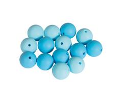 Rayher 14869356 Silikonperlen, Hellblau-Töne, 15 mm ø, Beutel 14 Stück, für versch. Baby-Accessoires wie Schnullerketten, Kinderwagenketten, Greifringe etc.