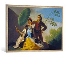 Gerahmtes Bild von Francisco José de Goya Der Sonnenschirm, Kunstdruck im hochwertigen handgefertigten Bilder-Rahmen, 100x70 cm, Silber Raya