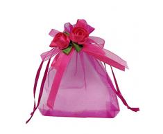 Ankirol 100 Organza Favor Taschen für Hochzeit 9,7 x 12,2 cm Geschenktüten Samples Display Kordelzug Rose Beutel Hot Pink
