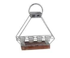 Benjara Laterne mit 4 Glas-Votivkerzen, Holz, groß, silberfarben