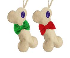 Maxracy Jute Weihnachtsstrümpfe, Weihnachtsstrümpfe, Kamin, hängende Knochenform, mit Fliege und Hängeöse für Haustiere, Hund und Urlaub, Dekoration, zum Basteln Rote Schleife und grüne Fliege