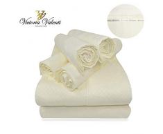 Victoria Valenti Bettlaken-Set mit 4 Kissenbezügen (Zwei Kissenbezüge), Doppelbett gebürstet und sehr weich mit tiefen Taschen für extra Tiefe Matratze, Mikrofaser, hypoallergen Twin elfenbeinfarben